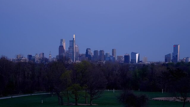 Philadelphia skyline panoramic view at night