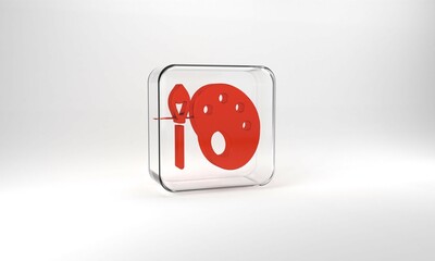 Red Paint brush with palette icon isolated on grey background. Glass square button. 3d illustration 3D render