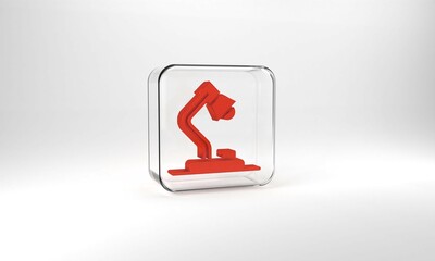 Red Table lamp icon isolated on grey background. Glass square button. 3d illustration 3D render