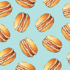 Pattern with macaroons. Watercolor illustration. Seamless background.