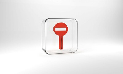 Red Lollipop icon isolated on grey background. Food, delicious symbol. Happy Halloween party. Glass square button. 3d illustration 3D render