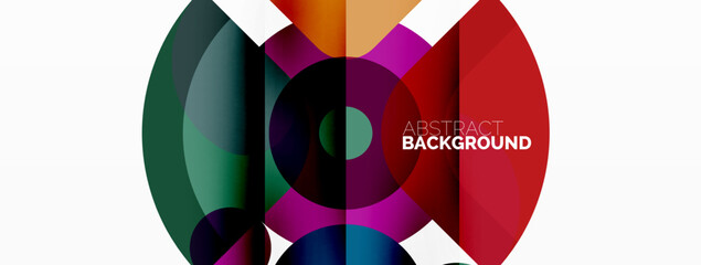 Obraz premium Colorful round shapes, circles and triangles background. Minimal geometric template for wallpaper, banner, presentation