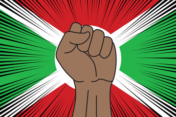 Human fist clenched symbol on flag of Burundi