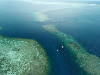 Fototapeta premium Manta ray drone view at Manta road in Pohnpei, Micronesia. You can meet them by scuba diving.