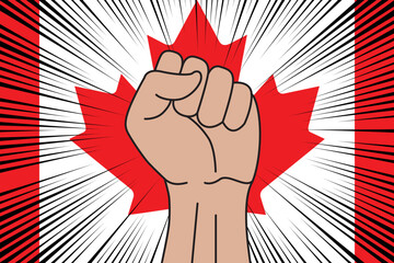 Human fist clenched symbol on flag of Canada