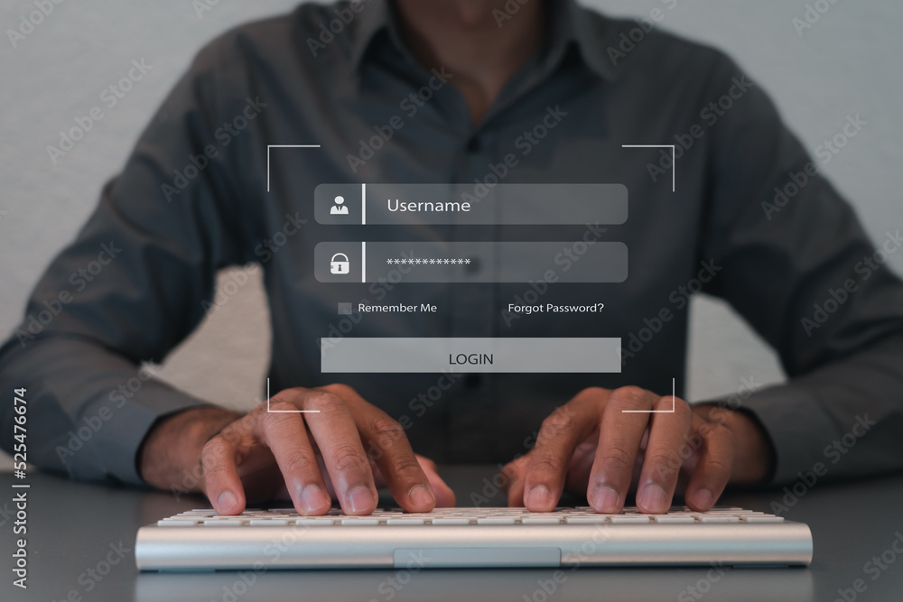 Poster User finger scanning allows access input, security on the Internet innovation technology against digital cyber crime, username and password for or technology security system and prevent hacker concept