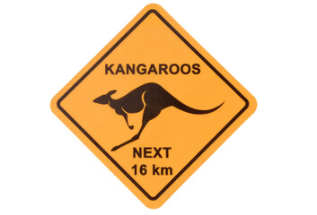 Australian Kangaroo road warning sign yellow isolated transparent background photo PNG file