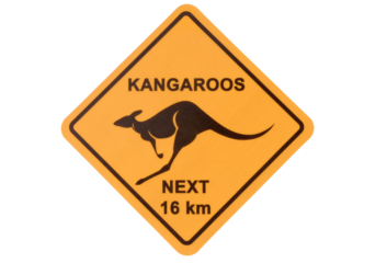 Australian Kangaroo road warning sign yellow isolated transparent background photo PNG file
