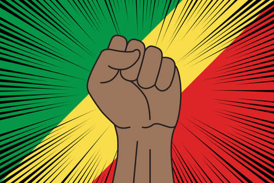 Human fist clenched symbol on flag of Congo