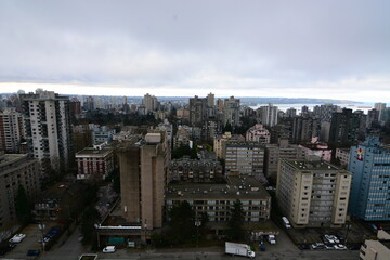 Fototapeta na wymiar Aerial City Urban Buildings Skyline Daytime Cold