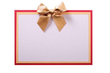 Christmas gift card gold bow red envelope flat front view isolated transparent background photo PNG...