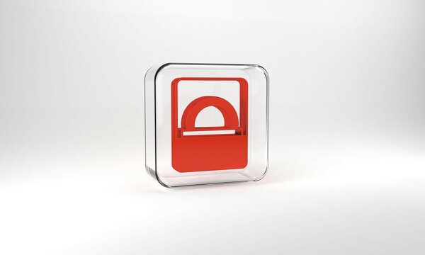 Red Diamond engagement ring in a box icon isolated on grey background. Glass square button. 3d illustration 3D render