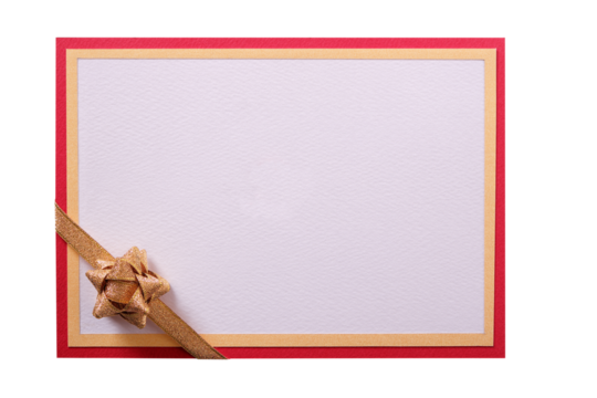 Party invitation invite or christmas card gold bow decoration isolated transparent background photo PNG file