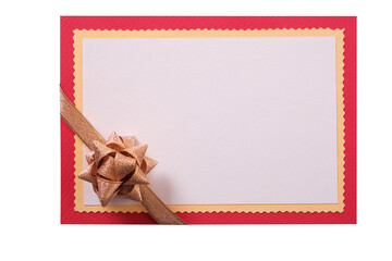 Christmas gift card gold bow red border isolated transparent background photo PNG file