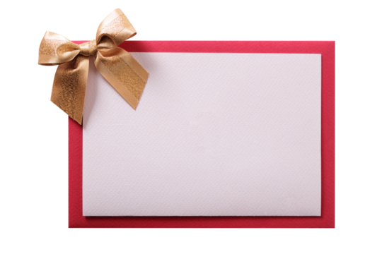 Christmas card or invite gold bow red envelope isolated transparent background photo PNG file