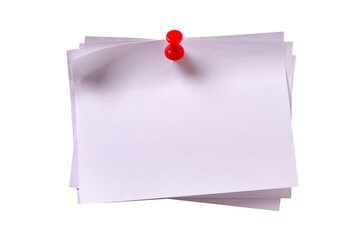 Several plain white sticky post it note oblong with red pushpin isolated transparent background photo PNG file