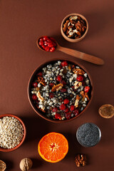 Concept of Orthodox Christmas food, Kutya, top view