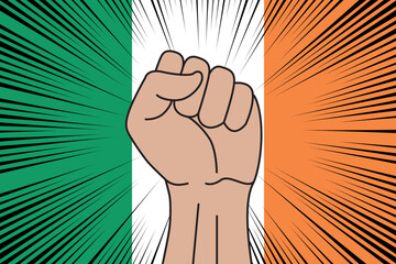 Human fist clenched symbol on flag of Ireland