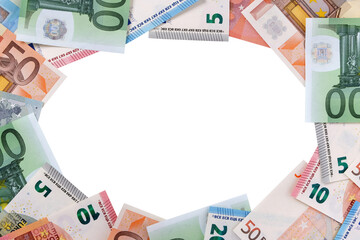 Circle border frame of Euro money bills isolated center transparent background photo PNG file