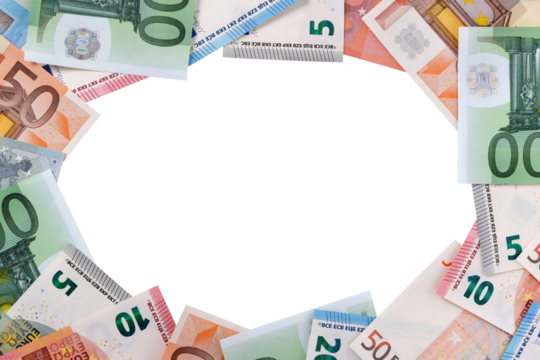 Circle border frame of Euro money bills isolated center transparent background photo PNG file