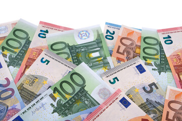 Obraz na płótnie Canvas Border of various different Euro currency notes isolated transparent background photo PNG file