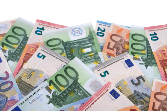Border of various different Euro currency notes isolated transparent background photo PNG file