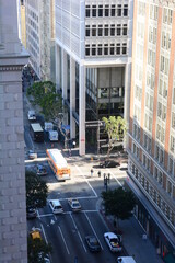 Aerial City Urban Buildings Skyline Daytime Clear  city streets below