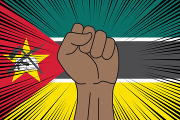 Human fist clenched symbol on flag of Mozambique