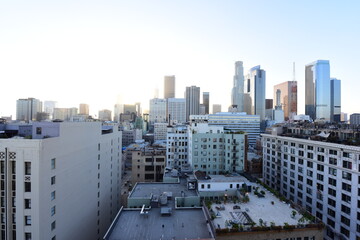 Aerial City Urban Buildings Skyline Daytime Clear  city streets below