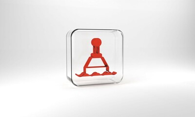 Red Floating buoy on the sea icon isolated on grey background. Glass square button. 3d illustration 3D render