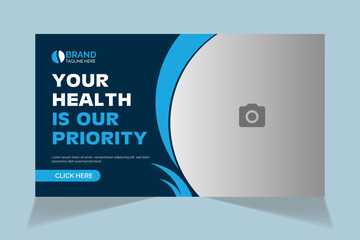 Editable video thumbnail and web banner design. Medical healthcare, fitness training, exercise customizable video thumbnail cover photo fully editable for social media.