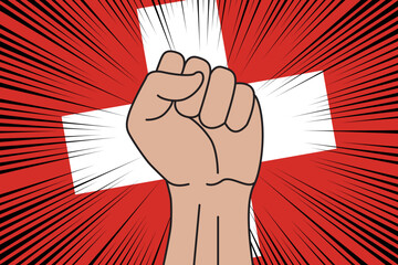 Human fist clenched symbol on flag of Switzerland