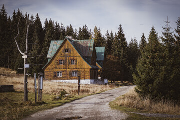 old highlander houses in the Izera Mountains. building of the former border guard in the forest