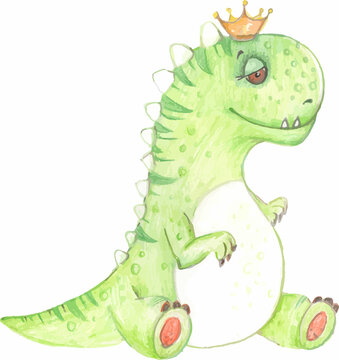Cute dinosaur in cartoon style. Watercolor animal on an isolated background for children's parties.