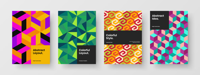 Fresh mosaic pattern magazine cover illustration bundle. Minimalistic corporate identity A4 vector design layout collection.