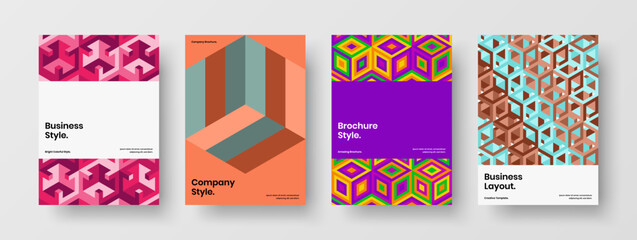 Fototapeta premium Fresh mosaic shapes banner concept set. Colorful book cover A4 design vector layout bundle.