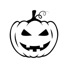 Line art Halloween pumpkin. Jack o Lantern. Happy Halloween pumpkin icon isolated on white background. Outline design element for logo, poster, emblem, greeting card. Vector illustration