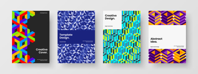 Multicolored catalog cover vector design template set. Modern geometric shapes placard concept bundle.
