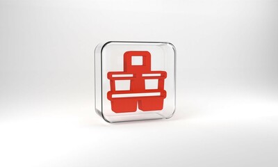 Obraz premium Red Coffee cup to go icon isolated on grey background. Glass square button. 3d illustration 3D render