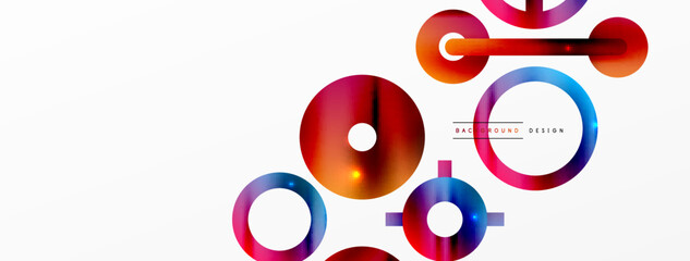 Minimal geometric abstract background. Shiny and glossy circle, line and round shapes design. Trendy techno business template for wallpaper, banner, background or landing