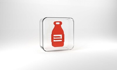 Red Bottle of water icon isolated on grey background. Soda aqua drink sign. Glass square button. 3d illustration 3D render