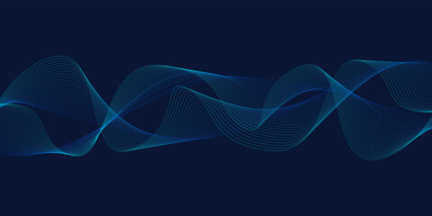 Abstract blue tone geometric curve shapes on black background.