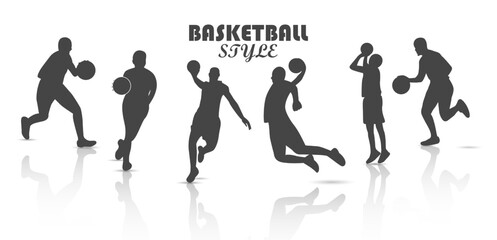 basketball sports player collection, basketball playing style silhouette design vector