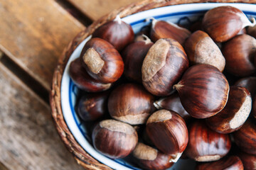 basket of organic natural chestnuts