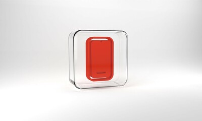 Red Smartphone, mobile phone icon isolated on grey background. Glass square button. 3d illustration 3D render