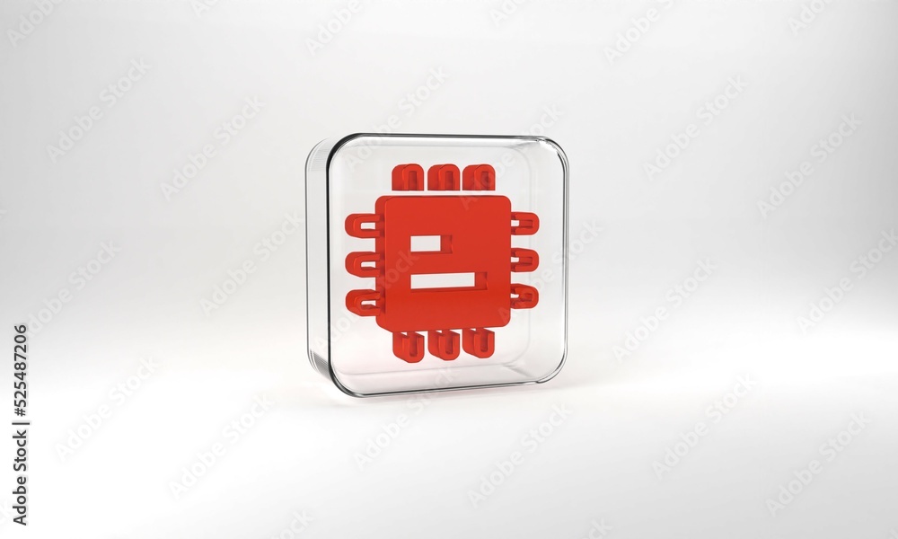 Poster red computer processor with microcircuits cpu icon isolated on grey background. chip or cpu with cir