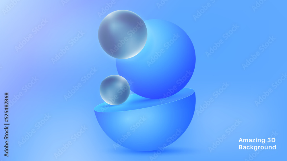 Poster realistic cute background with 3d objects