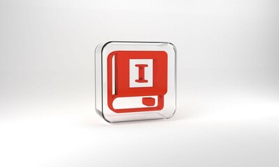 Red Book icon isolated on grey background. First volume. Glass square button. 3d illustration 3D render