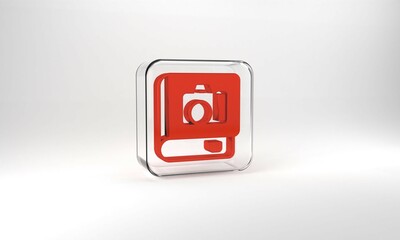Red Photo album gallery icon isolated on grey background. Glass square button. 3d illustration 3D render