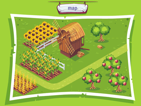 Vector background illustration map field for Ukrainian village